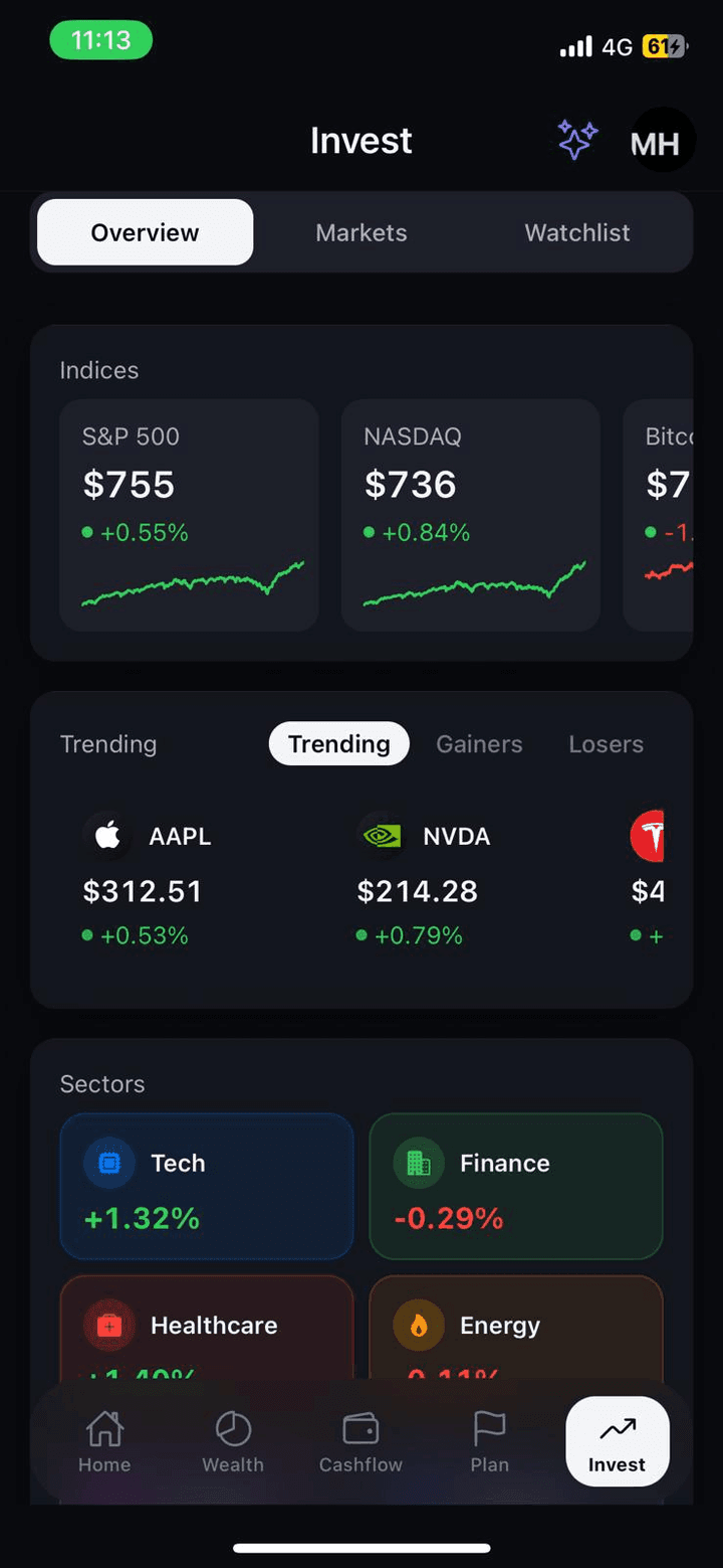 Mercati, watchlist e ricerca con un tocco